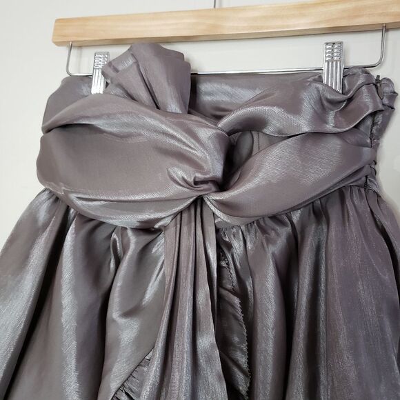 Aryn K Small Silver Strapless Faux Wrap Empire Waist Tie Front Mini Dress - Picture 2 of 13